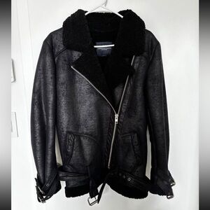 American Eagle Black Shearling Moto Jacket